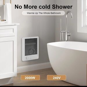 Wall-Mounted Bathroom Heater Fan - White
